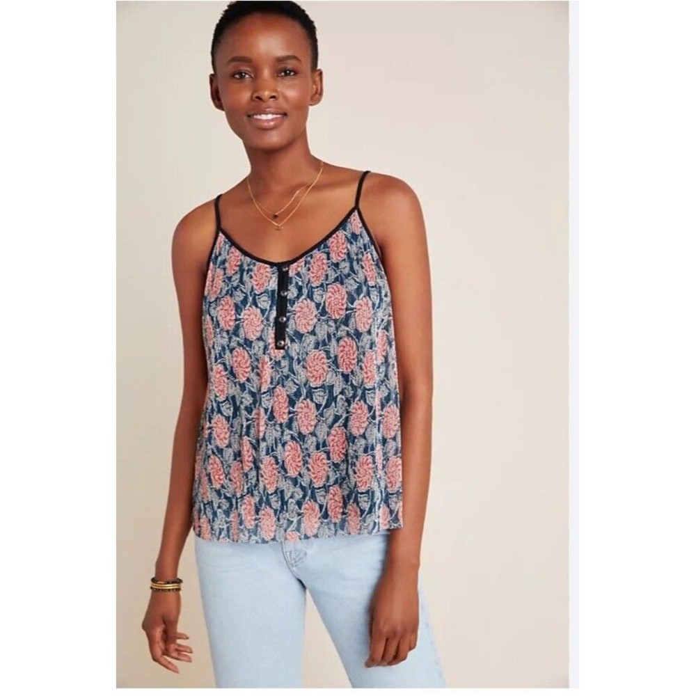 Maeve Tati Textured Shimmer Floral Metallic Crinkle SleevelessTank Top